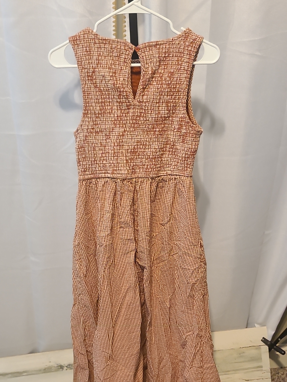 Japna orange and white gingham smocked sleeveless midi dress Size Med - Picture 4 of 4